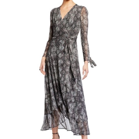 Betsey Johnson Dresses & Skirts - Betsey Johnson Snake Print Bow Sleeve Wrap Maxi Dress Gray Black Evening Formal